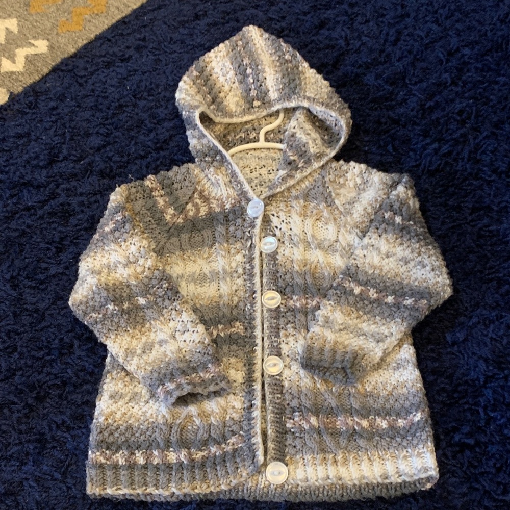 Cozy Gray Knit Hooded Kids Cardigan